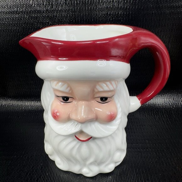 Pottery Barn Santa Claus Tall Ceramic Pitcher Red Christmas Carafe Jug Holiday - Picture 1 of 10